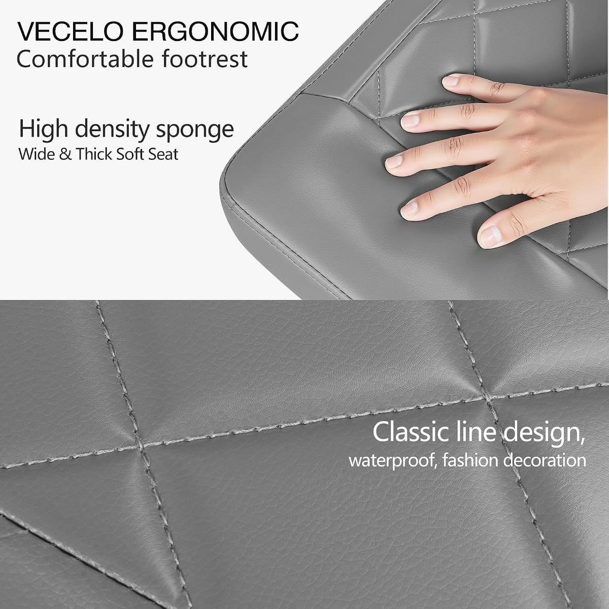 Under Desk Footrest, PU Ergonomic Foot Rest with Wheels, Comfort Padding, Height Adjustable for Relieving Leg Pain, Stiffness, Black