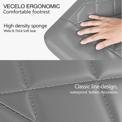Under Desk Footrest, PU Ergonomic Foot Rest with Wheels, Comfort Padding, Height Adjustable for Relieving Leg Pain, Stiffness, Black