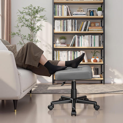 Under Desk Footrest, PU Ergonomic Foot Rest with Wheels, Comfort Padding, Height Adjustable for Relieving Leg Pain, Stiffness, Black