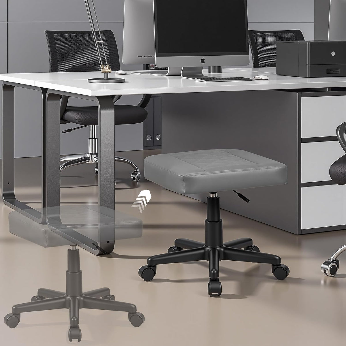 Under Desk Footrest, PU Ergonomic Foot Rest with Wheels, Comfort Padding, Height Adjustable for Relieving Leg Pain, Stiffness, Black
