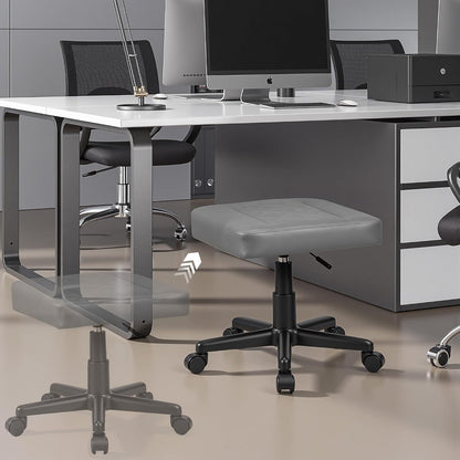 Under Desk Footrest, PU Ergonomic Foot Rest with Wheels, Comfort Padding, Height Adjustable for Relieving Leg Pain, Stiffness, Black