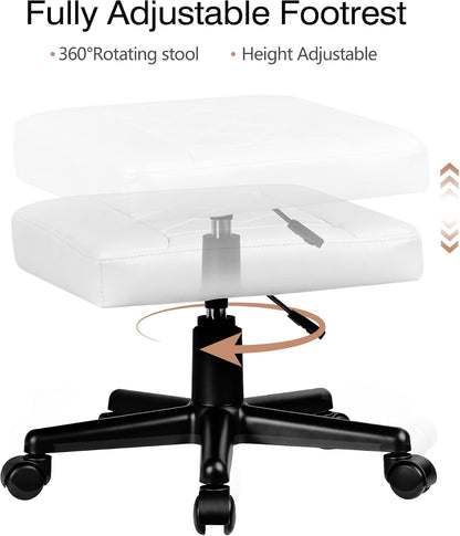 Under Desk Footrest, PU Ergonomic Foot Rest with Wheels, Comfort Padding, Height Adjustable for Relieving Leg Pain, Stiffness, Black