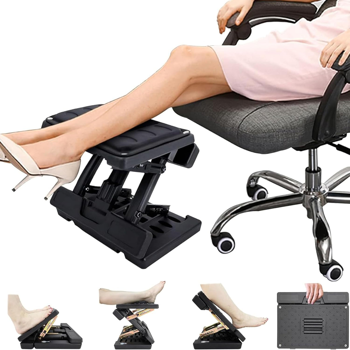 Ergonomic Under Desk Footrest & Leg Rest Stool with Massage Roller