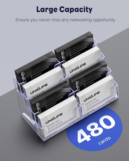 Acrylic Business Card Holder for Desk 8 Slots Clear Business Card Display Stand for Men & Women Desktop Business Card Organizer Card Stand for Office Home Exhibition, 480 Card Capacity