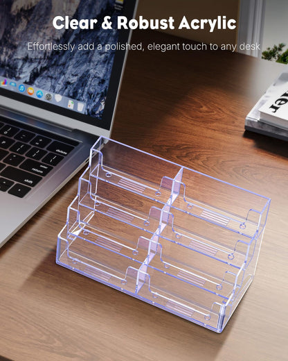 Acrylic Business Card Holder for Desk 8 Slots Clear Business Card Display Stand for Men & Women Desktop Business Card Organizer Card Stand for Office Home Exhibition, 480 Card Capacity