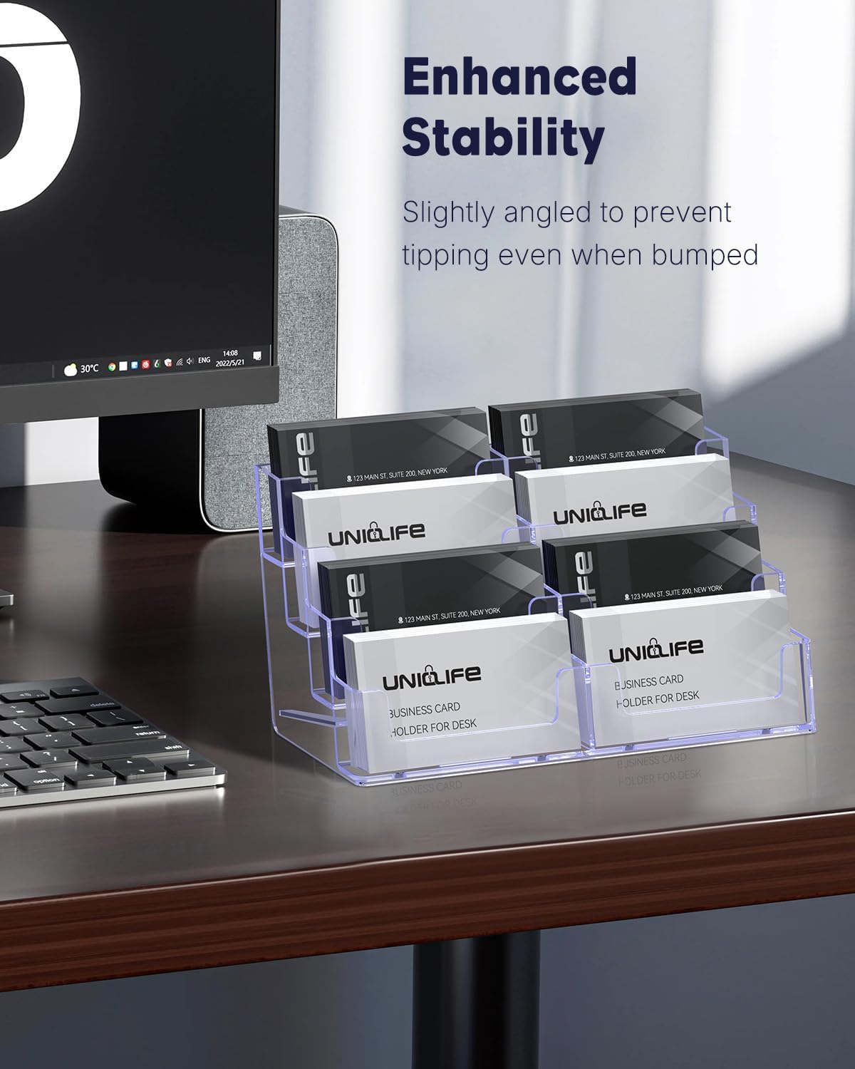 Acrylic Business Card Holder for Desk 8 Slots Clear Business Card Display Stand for Men & Women Desktop Business Card Organizer Card Stand for Office Home Exhibition, 480 Card Capacity