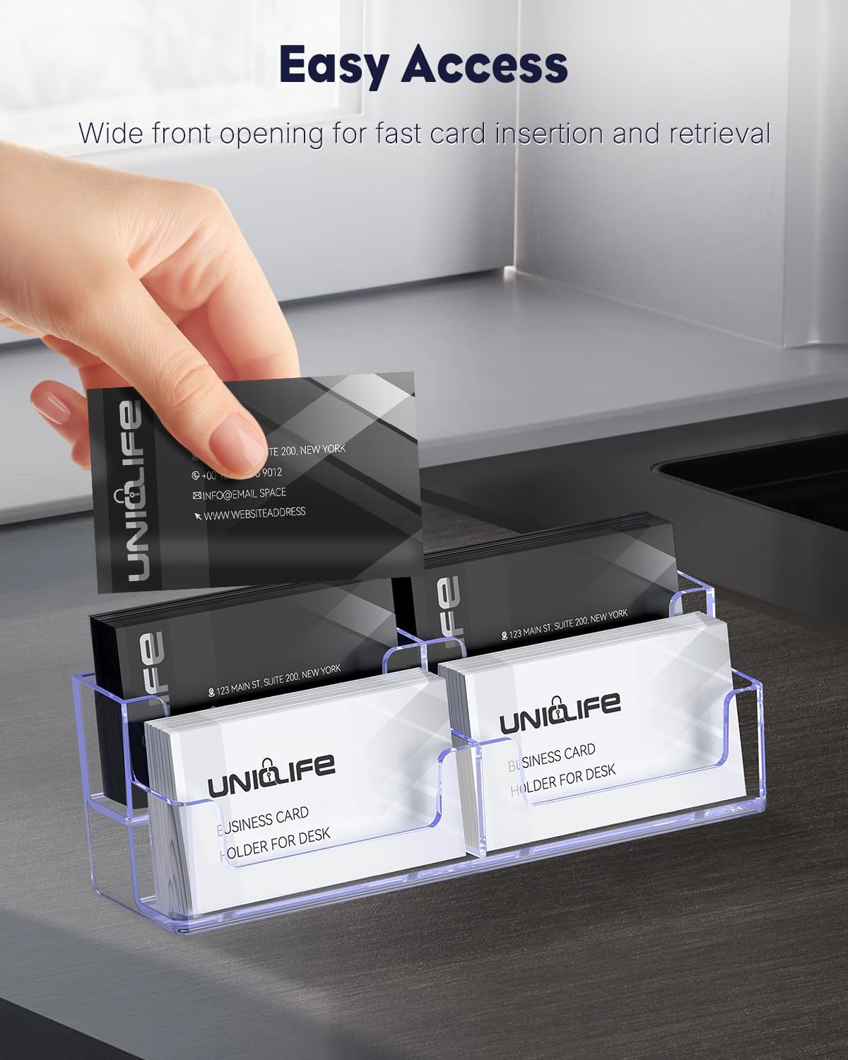 Acrylic Business Card Holder for Desk 8 Slots Clear Business Card Display Stand for Men & Women Desktop Business Card Organizer Card Stand for Office Home Exhibition, 480 Card Capacity