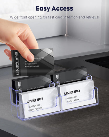 Acrylic Business Card Holder for Desk 8 Slots Clear Business Card Display Stand for Men & Women Desktop Business Card Organizer Card Stand for Office Home Exhibition, 480 Card Capacity