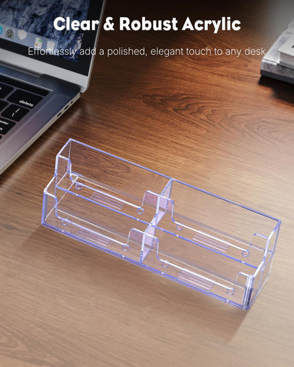 Acrylic Business Card Holder for Desk 8 Slots Clear Business Card Display Stand for Men & Women Desktop Business Card Organizer Card Stand for Office Home Exhibition, 480 Card Capacity