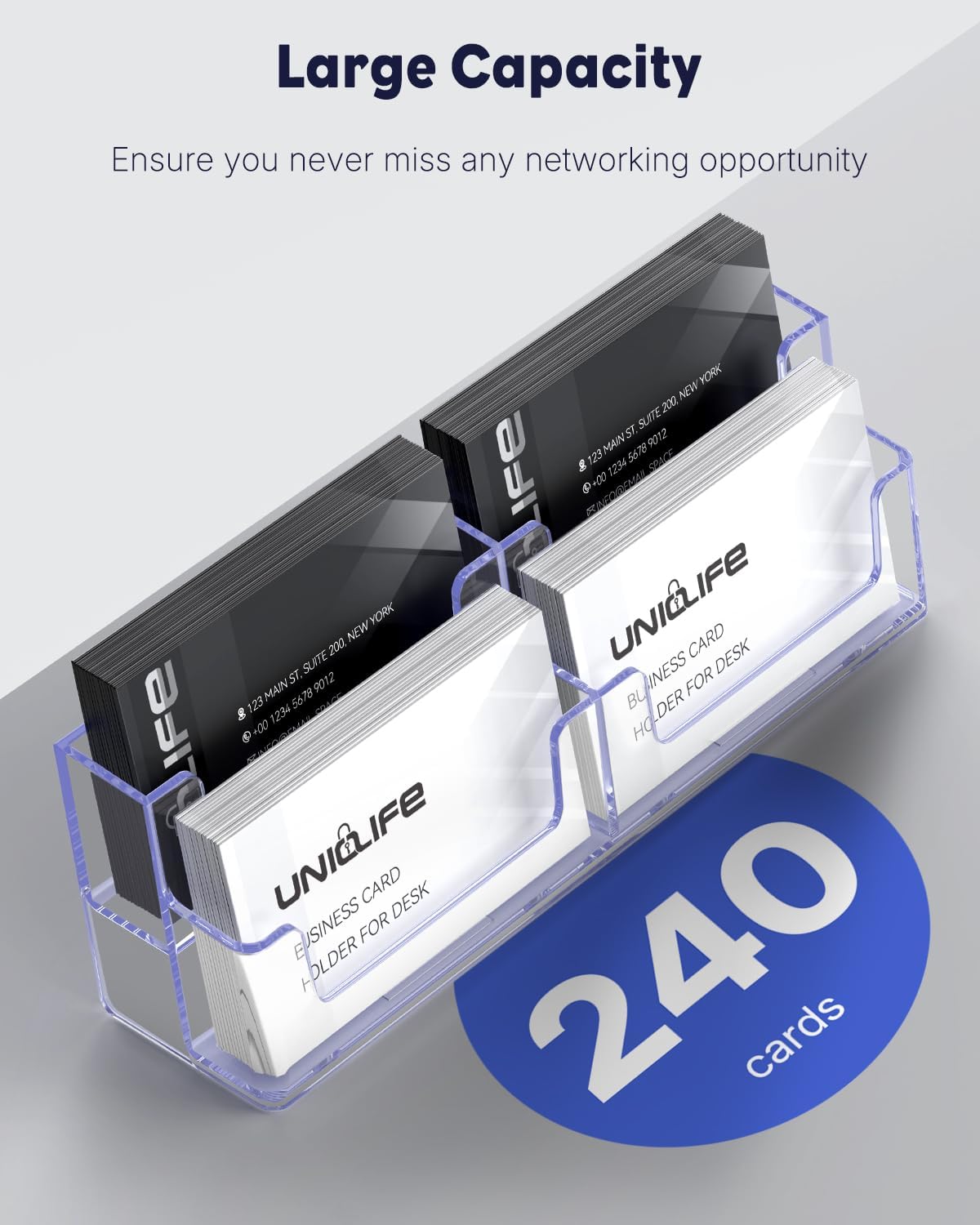 Acrylic Business Card Holder for Desk 8 Slots Clear Business Card Display Stand for Men & Women Desktop Business Card Organizer Card Stand for Office Home Exhibition, 480 Card Capacity