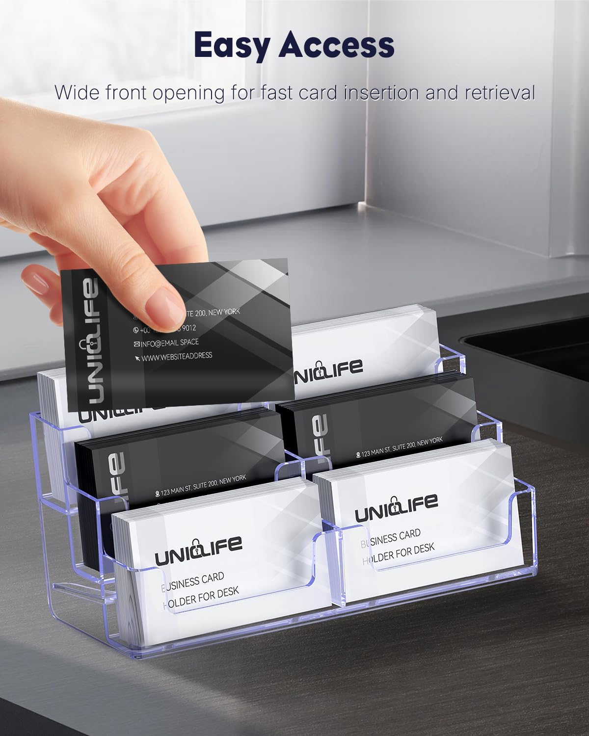 Acrylic Business Card Holder for Desk 8 Slots Clear Business Card Display Stand for Men & Women Desktop Business Card Organizer Card Stand for Office Home Exhibition, 480 Card Capacity