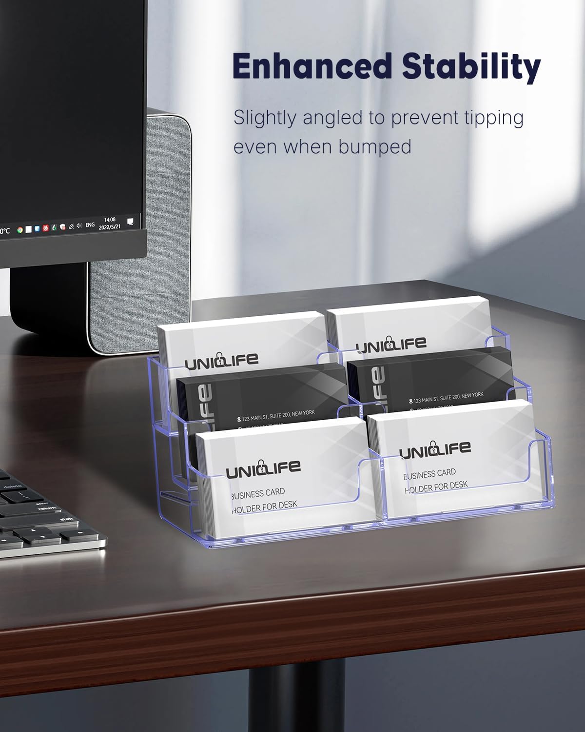 Acrylic Business Card Holder for Desk 8 Slots Clear Business Card Display Stand for Men & Women Desktop Business Card Organizer Card Stand for Office Home Exhibition, 480 Card Capacity