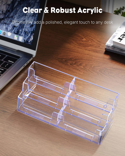 Acrylic Business Card Holder for Desk 8 Slots Clear Business Card Display Stand for Men & Women Desktop Business Card Organizer Card Stand for Office Home Exhibition, 480 Card Capacity
