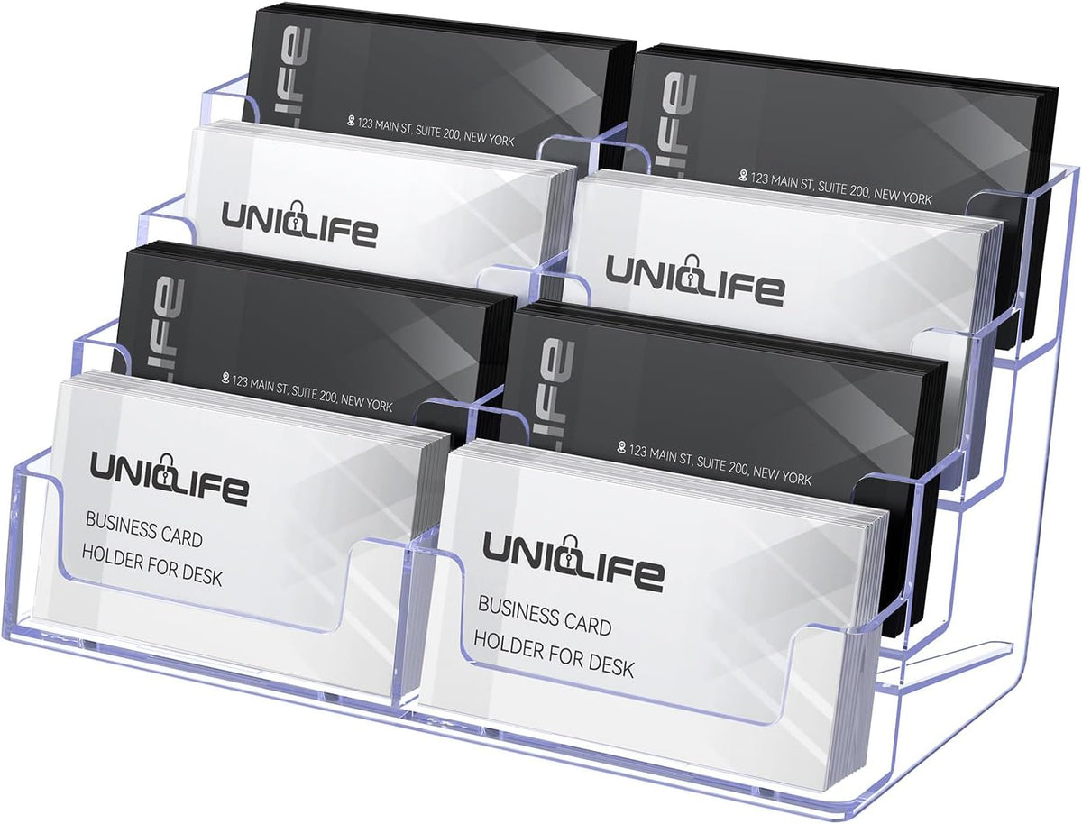 Acrylic Business Card Holder for Desk 8 Slots Clear Business Card Display Stand for Men & Women Desktop Business Card Organizer Card Stand for Office Home Exhibition, 480 Card Capacity