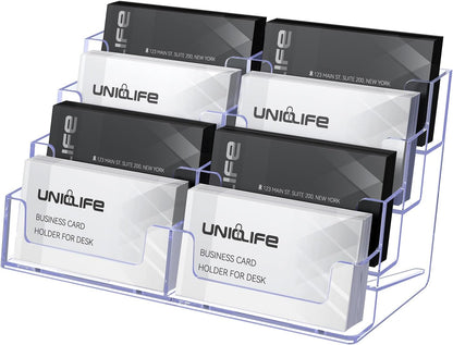Acrylic Business Card Holder for Desk 8 Slots Clear Business Card Display Stand for Men & Women Desktop Business Card Organizer Card Stand for Office Home Exhibition, 480 Card Capacity