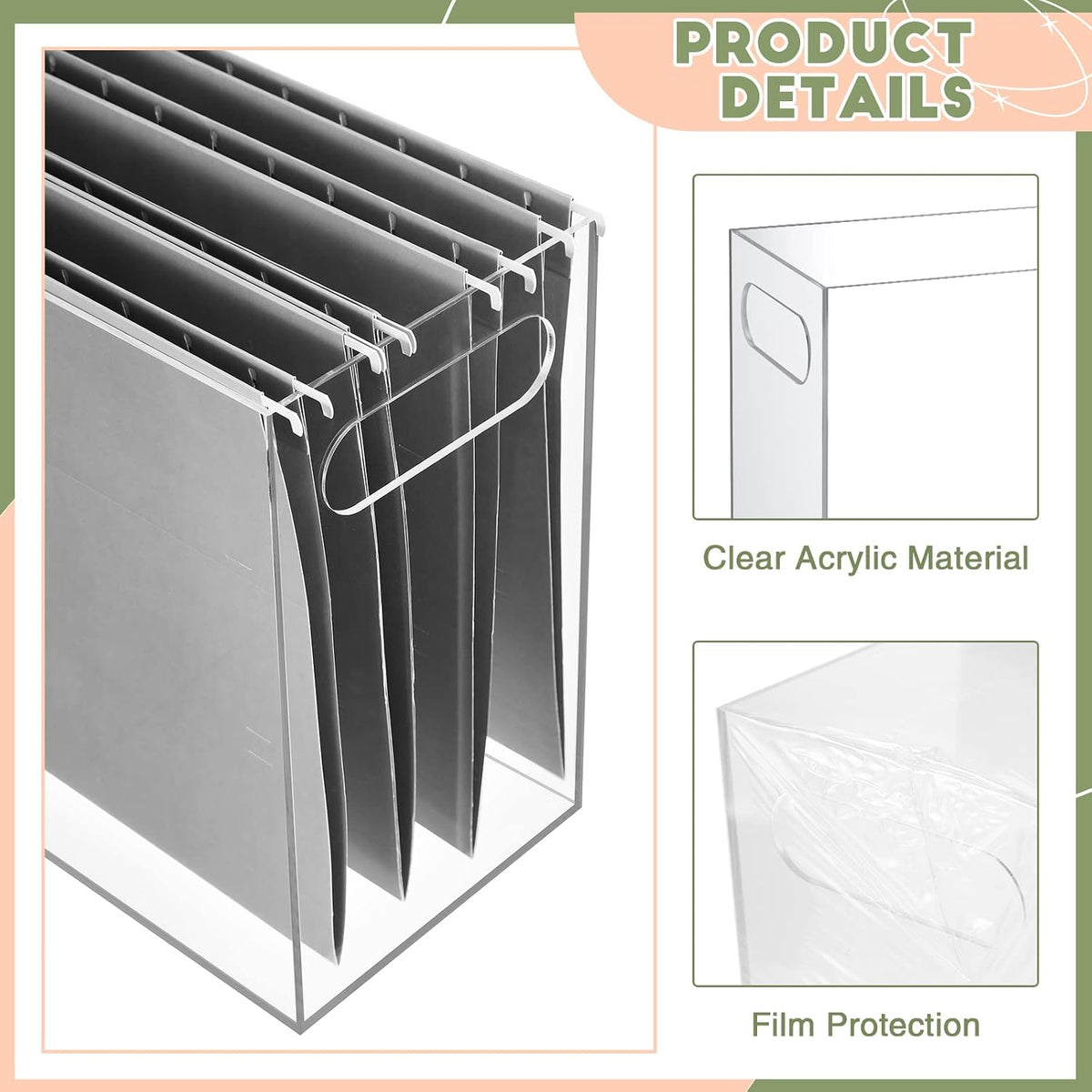 3 Pcs Acrylic File Organizer Acrylic Desktop File Box with Handle Hanging Folder Clear Holder Filing Box for Office Home School Letter Size Folder Storage, 12.2 x 5.5 x 9.4 Inch