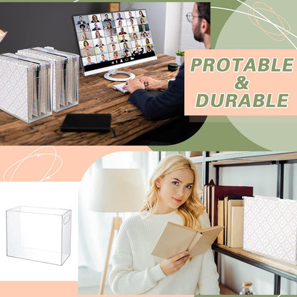 3 Pcs Acrylic File Organizer Acrylic Desktop File Box with Handle Hanging Folder Clear Holder Filing Box for Office Home School Letter Size Folder Storage, 12.2 x 5.5 x 9.4 Inch