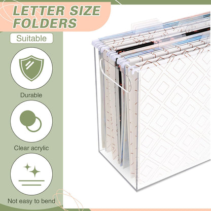 3 Pcs Acrylic File Organizer Acrylic Desktop File Box with Handle Hanging Folder Clear Holder Filing Box for Office Home School Letter Size Folder Storage, 12.2 x 5.5 x 9.4 Inch