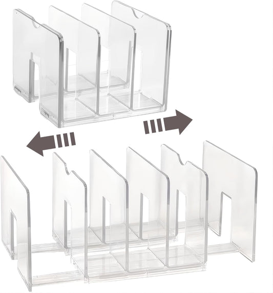 2-Pack Clear Desktop File Organizer, Expandable Acrylic File Sorter Auto Rebound, Multifunction 5 Sections File Folder Holder for Magazines, Books, Letters, Papers, Notebooks