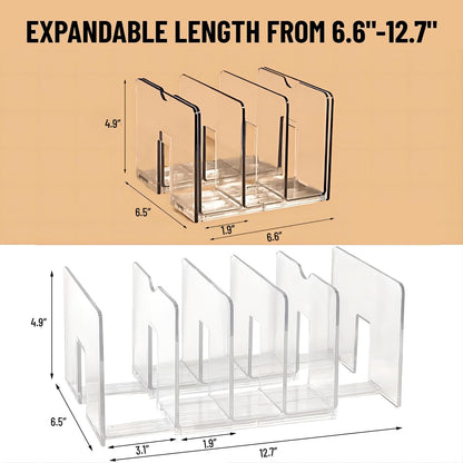 2-Pack Clear Desktop File Organizer, Expandable Acrylic File Sorter Auto Rebound, Multifunction 5 Sections File Folder Holder for Magazines, Books, Letters, Papers, Notebooks