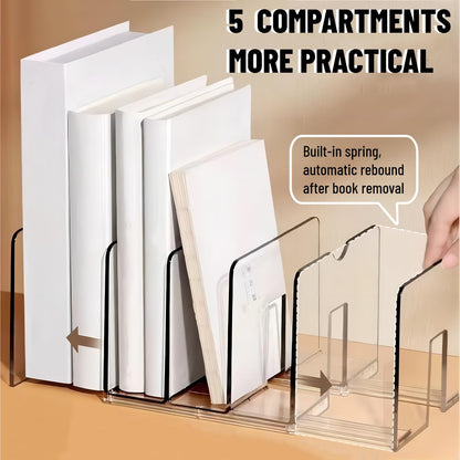 2-Pack Clear Desktop File Organizer, Expandable Acrylic File Sorter Auto Rebound, Multifunction 5 Sections File Folder Holder for Magazines, Books, Letters, Papers, Notebooks