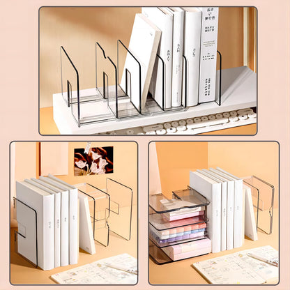 2-Pack Clear Desktop File Organizer, Expandable Acrylic File Sorter Auto Rebound, Multifunction 5 Sections File Folder Holder for Magazines, Books, Letters, Papers, Notebooks