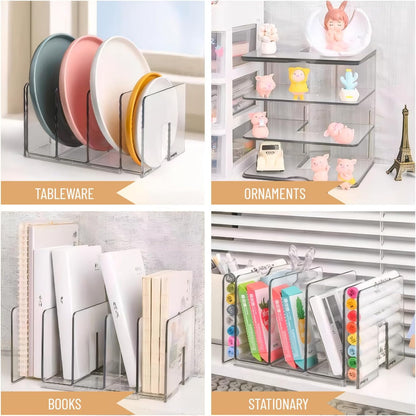 2-Pack Clear Desktop File Organizer, Expandable Acrylic File Sorter Auto Rebound, Multifunction 5 Sections File Folder Holder for Magazines, Books, Letters, Papers, Notebooks