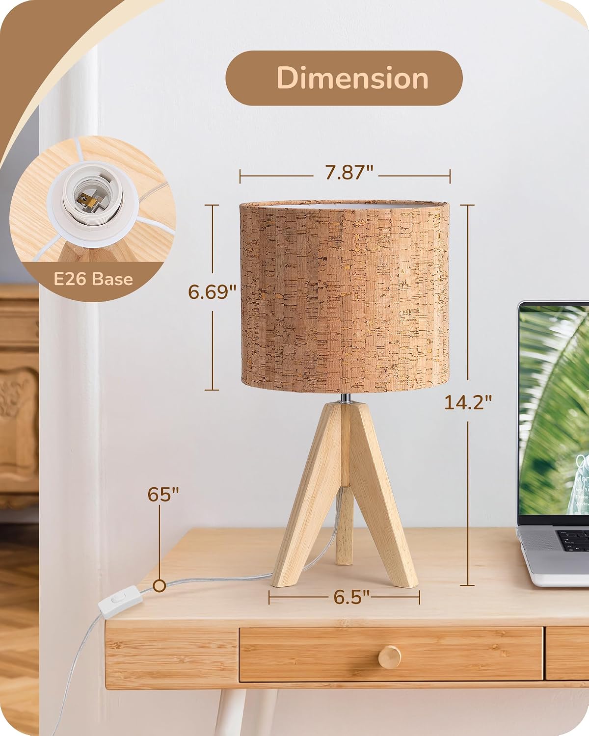 Tripod Table Lamp, Small Cute Bedside Lamp, 14.2 Inch, E26 Base