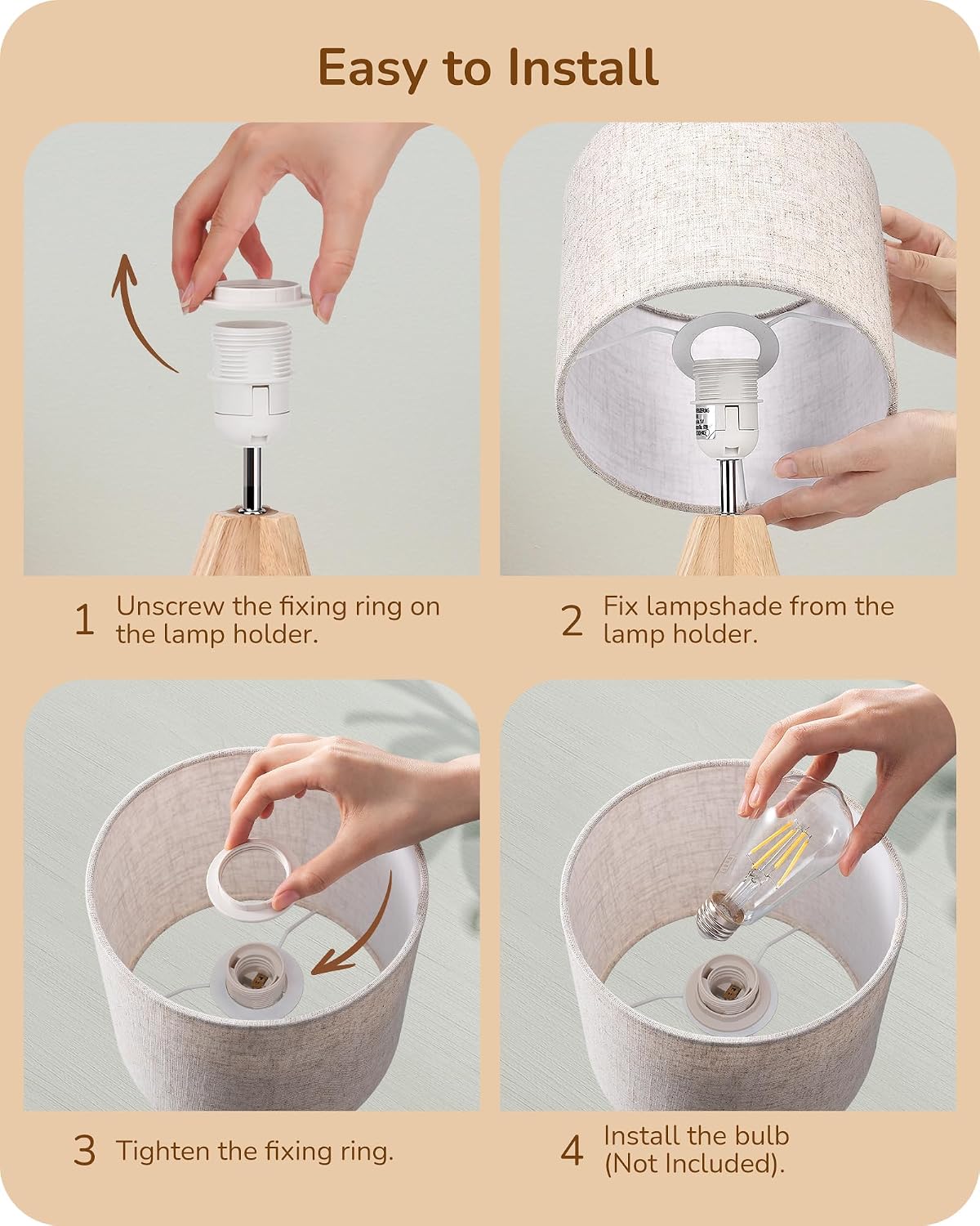 Tripod Table Lamp, Small Cute Bedside Lamp, 14.2 Inch, E26 Base