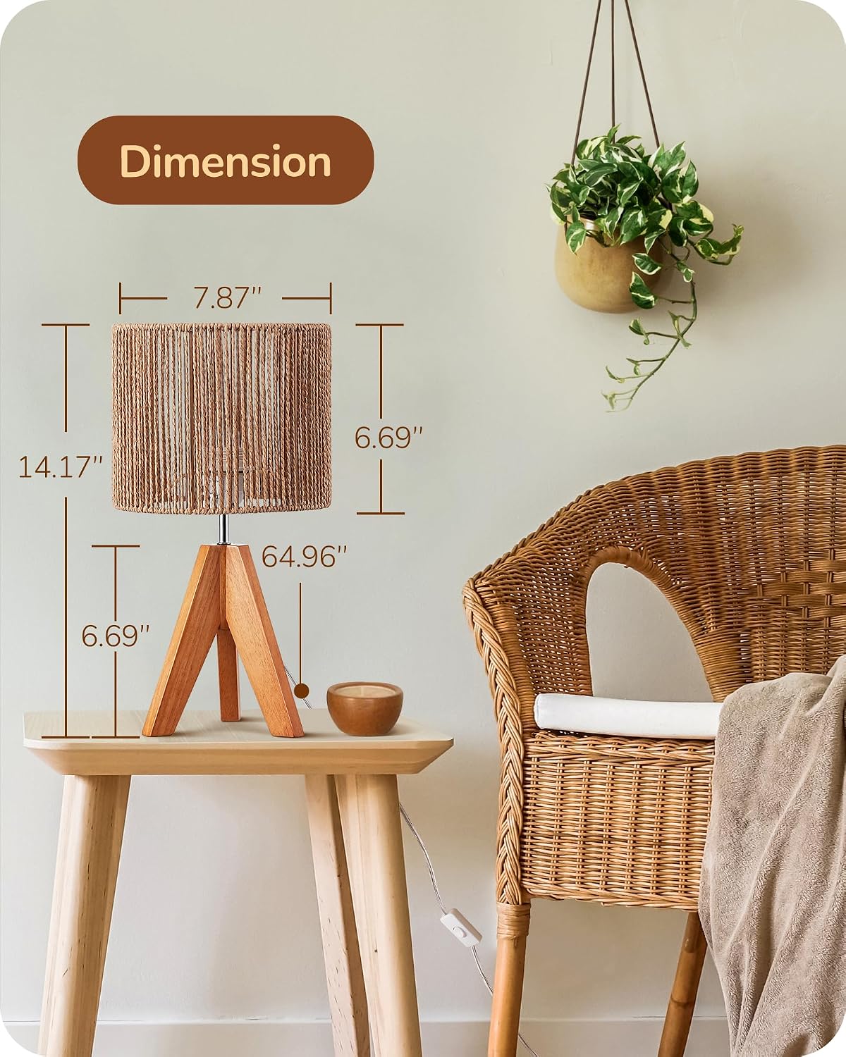 Tripod Table Lamp, Small Cute Bedside Lamp, 14.2 Inch, E26 Base