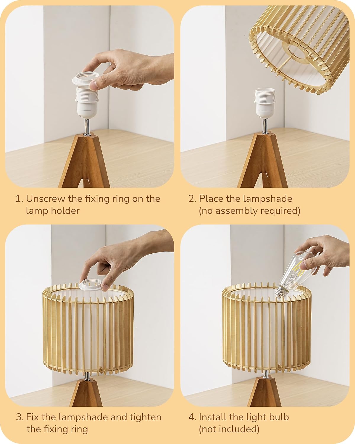 Tripod Table Lamp, Small Cute Bedside Lamp, 14.2 Inch, E26 Base