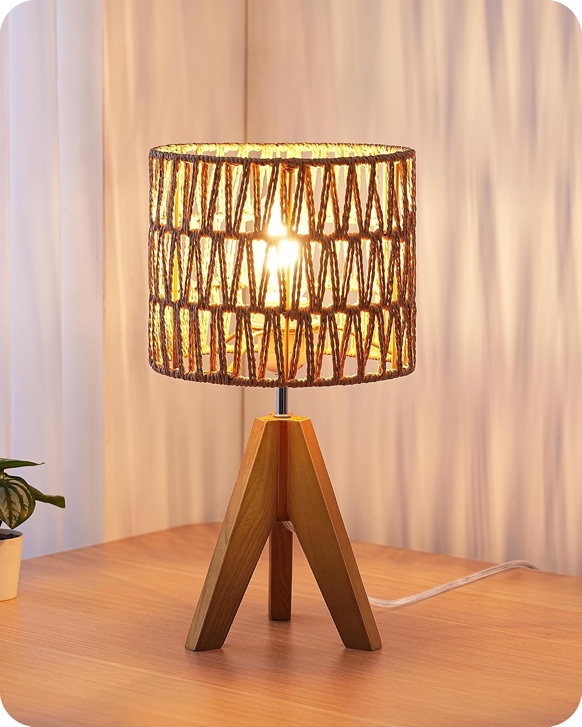 Tripod Table Lamp, Small Cute Bedside Lamp, 14.2 Inch, E26 Base