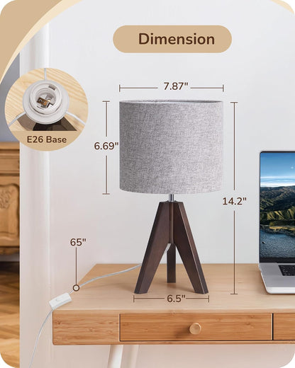 Tripod Table Lamp, Small Cute Bedside Lamp, 14.2 Inch, E26 Base