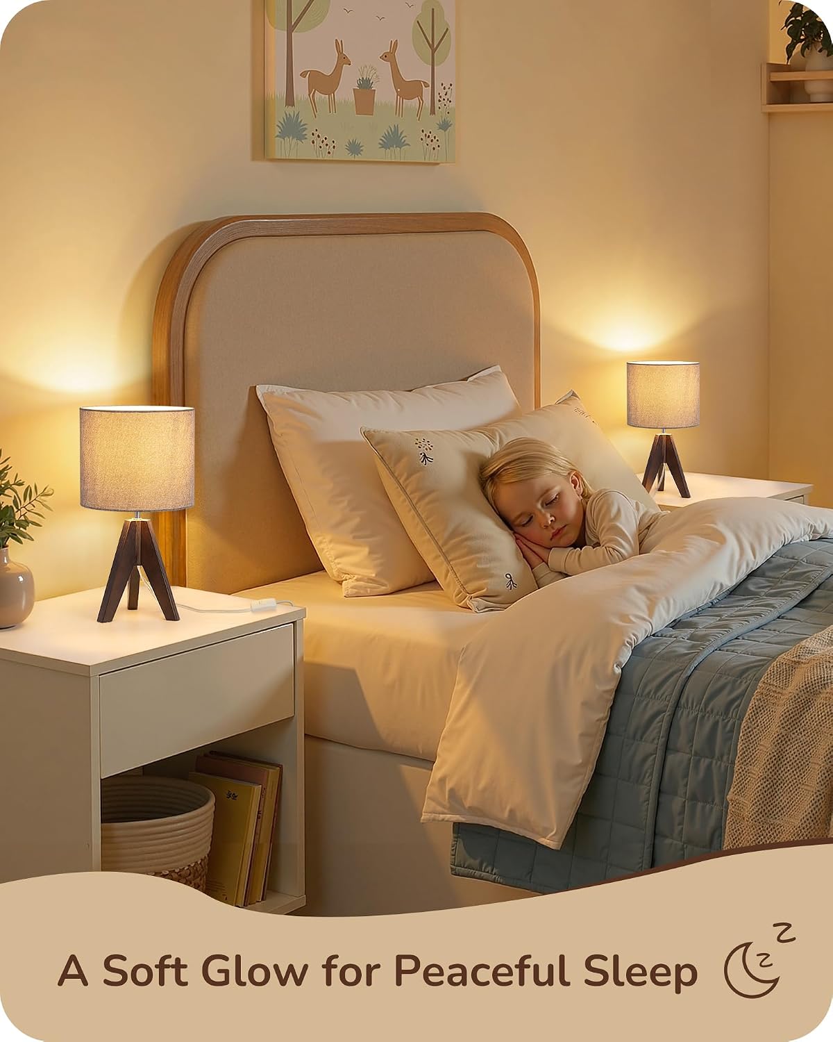Tripod Table Lamp, Small Cute Bedside Lamp, 14.2 Inch, E26 Base
