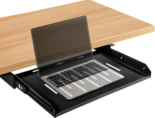 Under Desk Laptop Drawer with Air Vents, 16.3" x 12" Metal Laptop Drawer