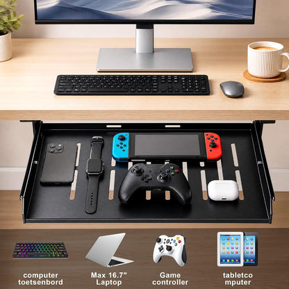 Under Desk Laptop Drawer with Air Vents, 16.3" x 12" Metal Laptop Drawer