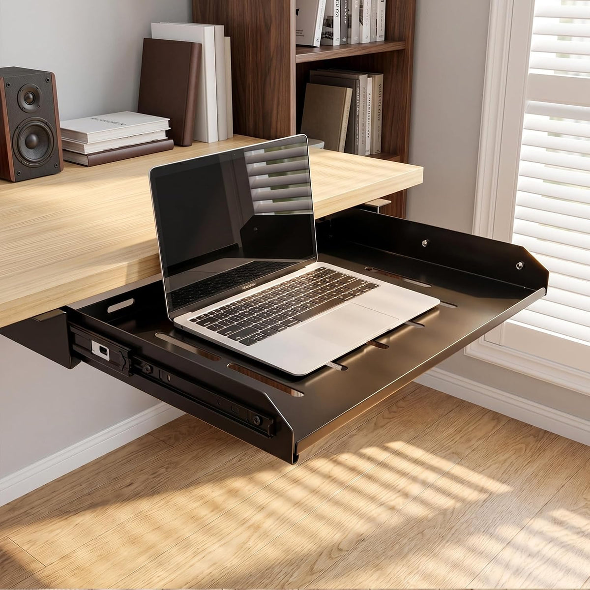 Under Desk Laptop Drawer with Air Vents, 16.3" x 12" Metal Laptop Drawer