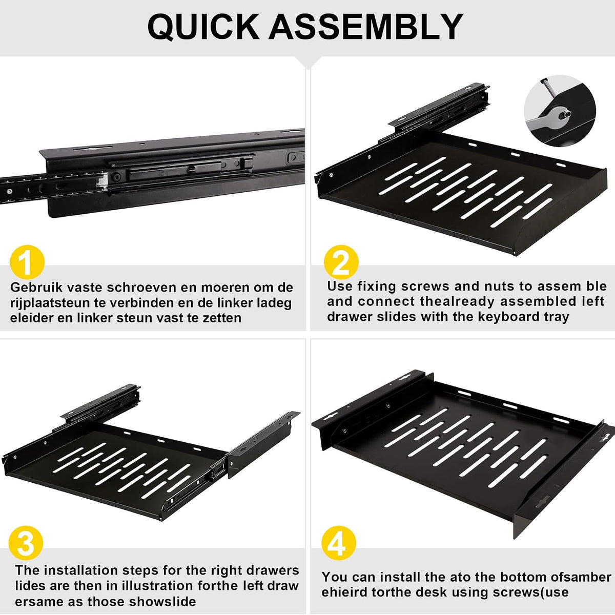 Under Desk Laptop Drawer with Air Vents, 16.3" x 12" Metal Laptop Drawer