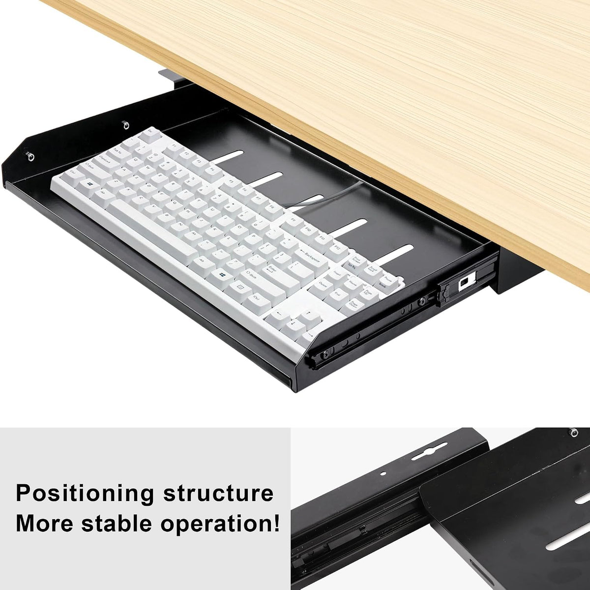 Under Desk Laptop Drawer with Air Vents, 16.3" x 12" Metal Laptop Drawer