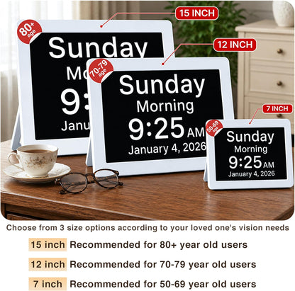 Clock 2026 with Day and Date for Elderly, Clocks for Seniors, Dementia Clock, Digital Calendar Elderly, Bedside Clocks Seniors, Alzheimers Products, Dementia Clocks Large, White