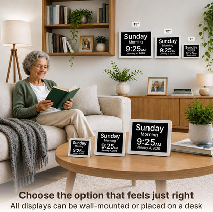 Clock 2026 with Day and Date for Elderly, Clocks for Seniors, Dementia Clock, Digital Calendar Elderly, Bedside Clocks Seniors, Alzheimers Products, Dementia Clocks Large, White