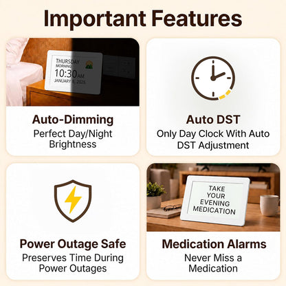 Clock 2026 with Day and Date for Elderly, Clocks for Seniors, Dementia Clock, Digital Calendar Elderly, Bedside Clocks Seniors, Alzheimers Products, Dementia Clocks Large, White