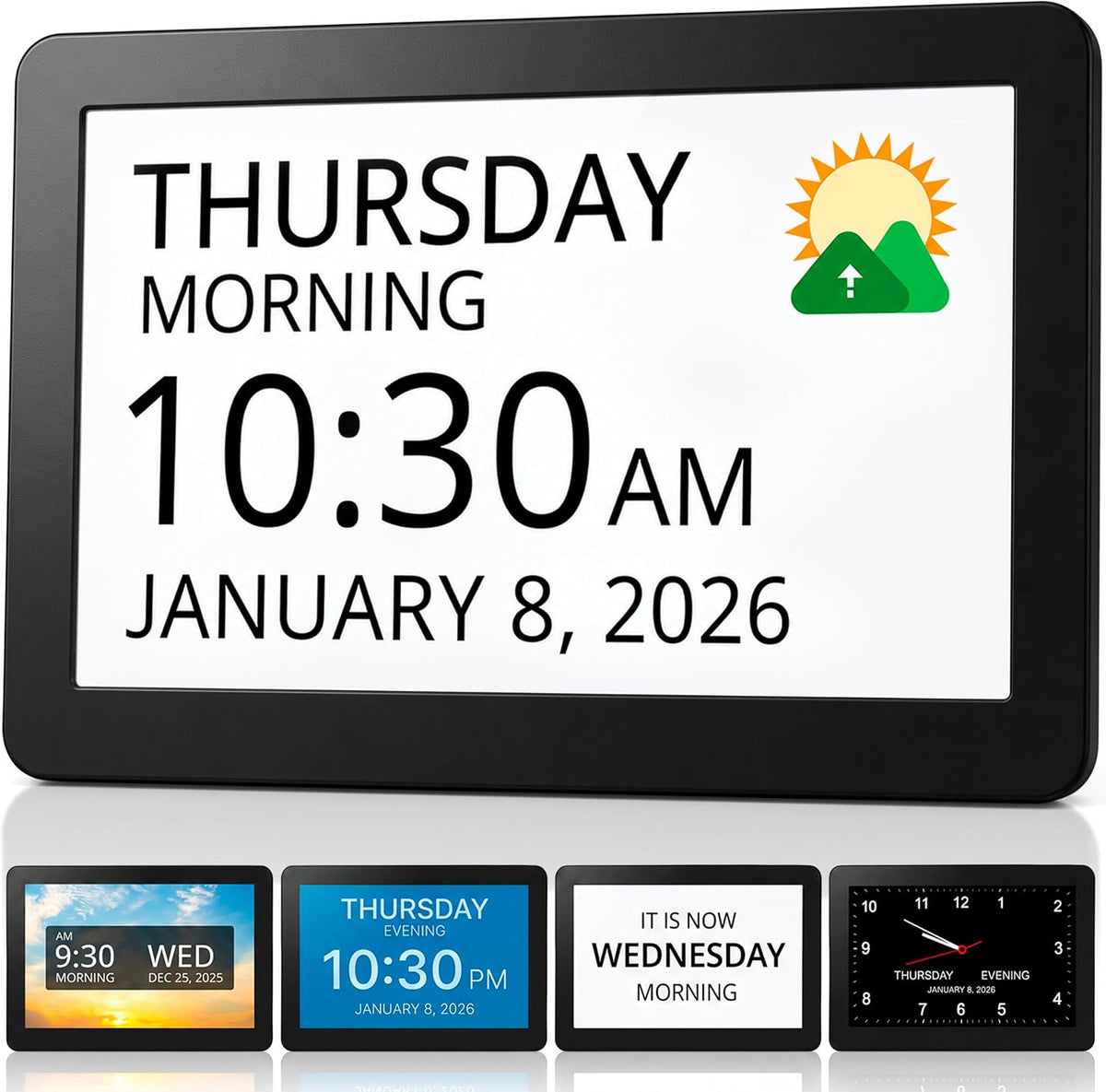 Clock 2026 with Day and Date for Elderly, Clocks for Seniors, Dementia Clock, Digital Calendar Elderly, Bedside Clocks Seniors, Alzheimers Products, Dementia Clocks Large, White