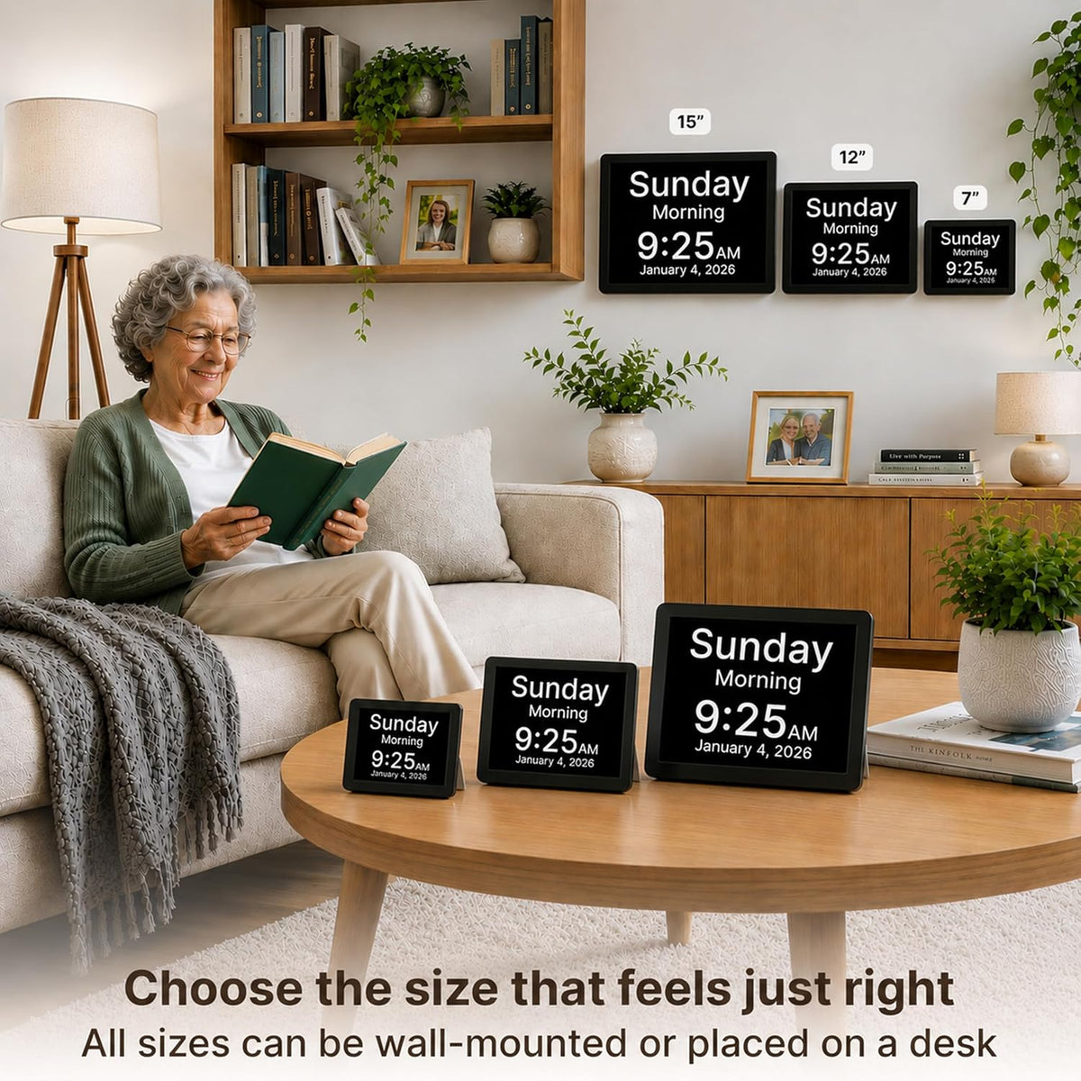 Clock 2026 with Day and Date for Elderly, Clocks for Seniors, Dementia Clock, Digital Calendar Elderly, Bedside Clocks Seniors, Alzheimers Products, Dementia Clocks Large, White