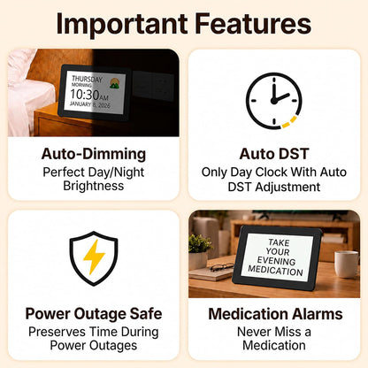 Clock 2026 with Day and Date for Elderly, Clocks for Seniors, Dementia Clock, Digital Calendar Elderly, Bedside Clocks Seniors, Alzheimers Products, Dementia Clocks Large, White