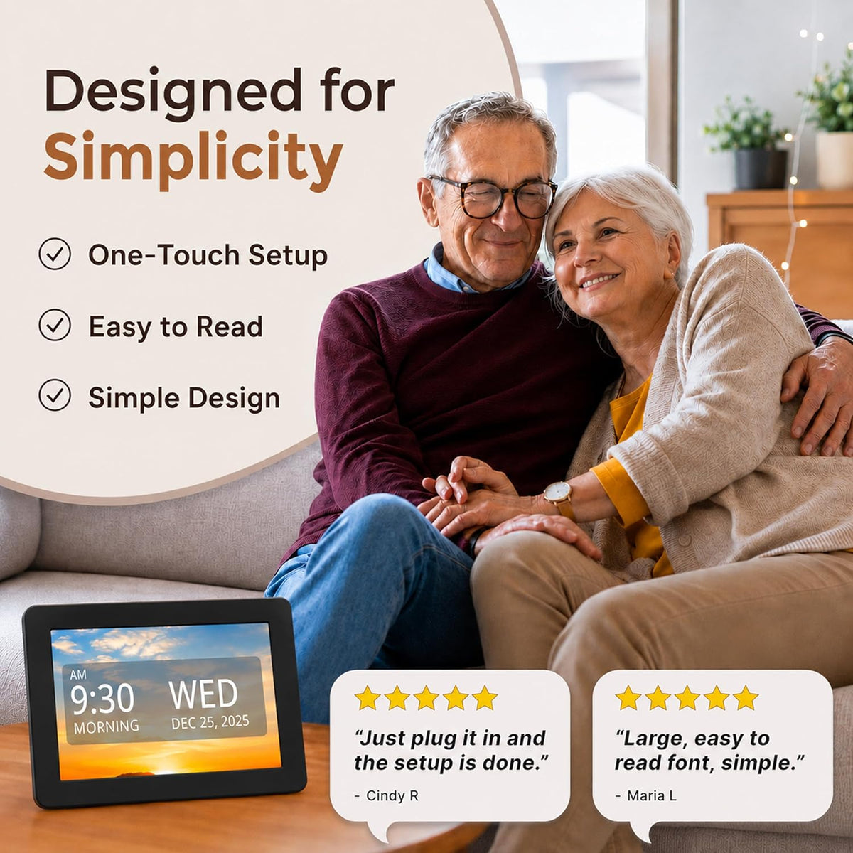 Clock 2026 with Day and Date for Elderly, Clocks for Seniors, Dementia Clock, Digital Calendar Elderly, Bedside Clocks Seniors, Alzheimers Products, Dementia Clocks Large, White