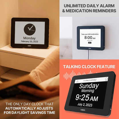 Clock 2026 with Day and Date for Elderly, Clocks for Seniors, Dementia Clock, Digital Calendar Elderly, Bedside Clocks Seniors, Alzheimers Products, Dementia Clocks Large, White