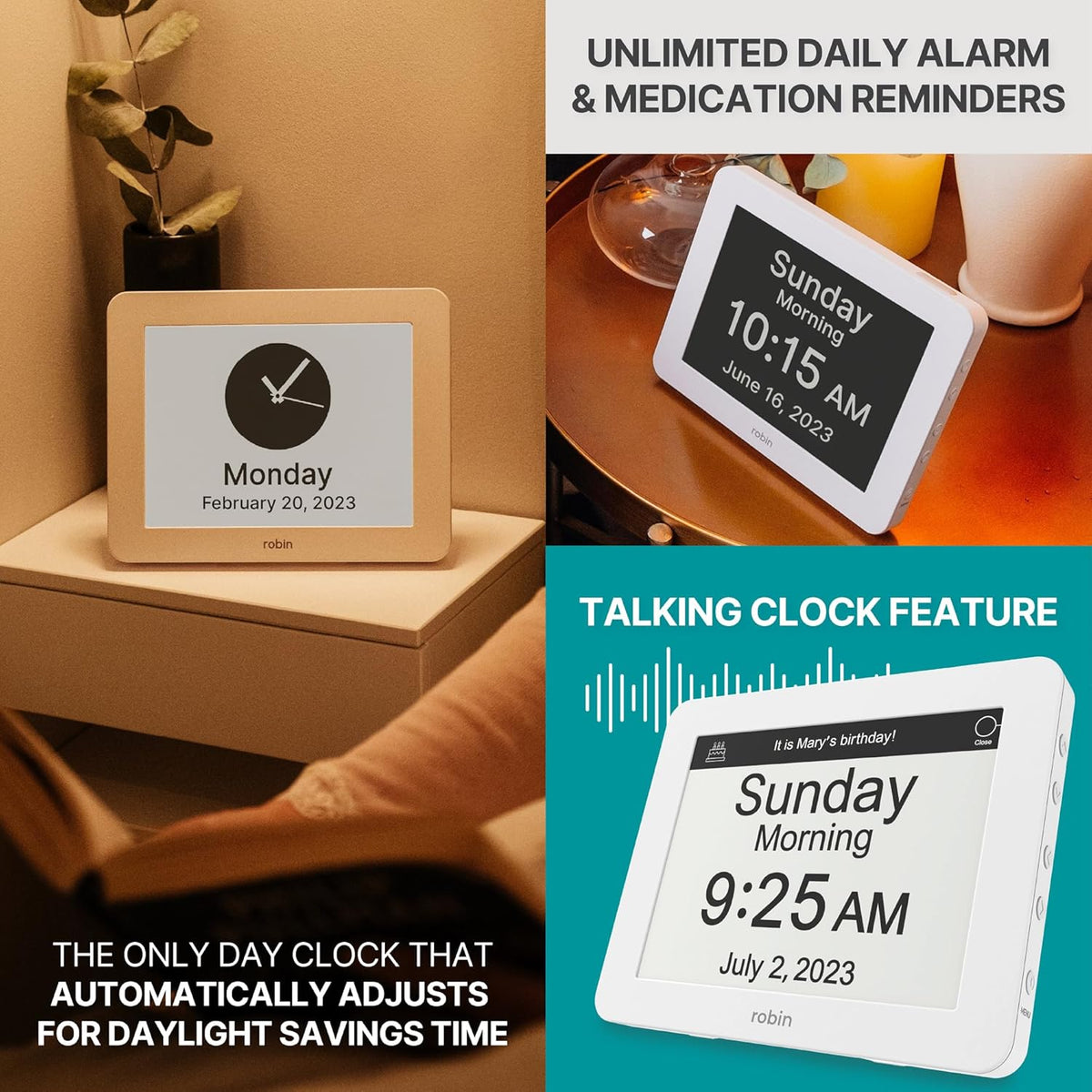 Clock 2026 with Day and Date for Elderly, Clocks for Seniors, Dementia Clock, Digital Calendar Elderly, Bedside Clocks Seniors, Alzheimers Products, Dementia Clocks Large, White