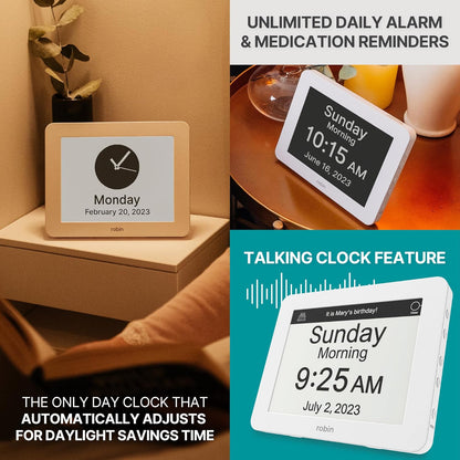 Clock 2026 with Day and Date for Elderly, Clocks for Seniors, Dementia Clock, Digital Calendar Elderly, Bedside Clocks Seniors, Alzheimers Products, Dementia Clocks Large, White