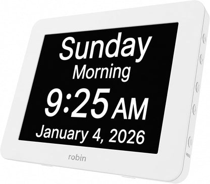 Clock 2026 with Day and Date for Elderly, Clocks for Seniors, Dementia Clock, Digital Calendar Elderly, Bedside Clocks Seniors, Alzheimers Products, Dementia Clocks Large, White